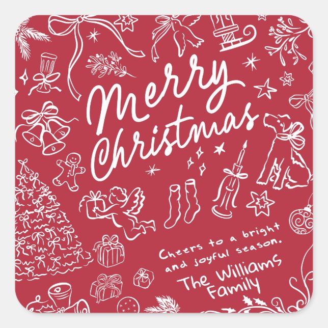 Sticker Carré Joyeux Noël rouge  (Devant)