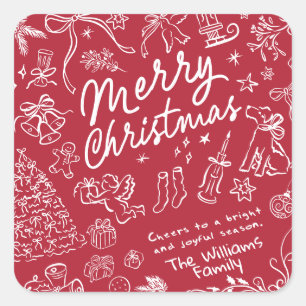 Sticker Carré Joyeux Noël rouge 