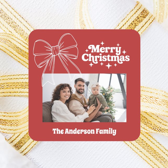 Sticker Carré Joyeux Noël rouge arc blanc photo (Créateur téléchargé)