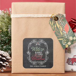 Sticker Carré Joyeux Noël Rustic Chalkboard Mistletos