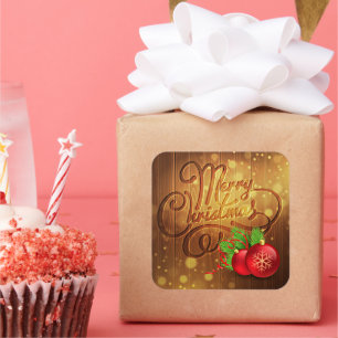 Sticker Carré Joyeux Noël rustique Motif Planes en bois