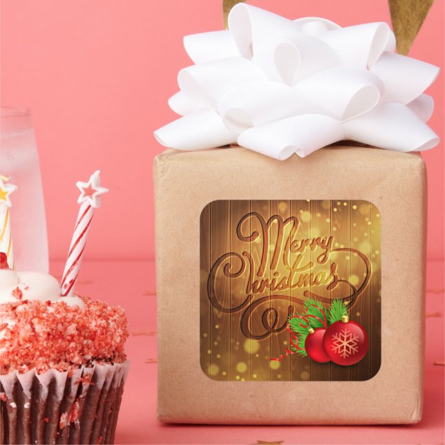 Sticker Carré Joyeux Noël rustique Motif Planes en bois (Fête)