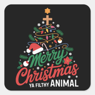Sticker Carré Joyeux Noël, sale bête, drôle de Noël en famille