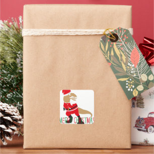 Sticker Carré joyeux noël, santa claus personnage dinosaure