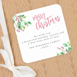 Sticker Carré Joyeux Noël simple nom de famille moderne