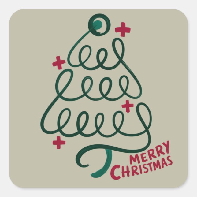 Sticker Carré Joyeux Noël Stethoscope CNA Travailleur Médicale (Devant)