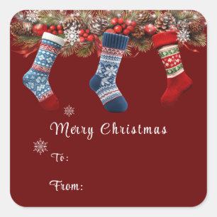 Sticker Carré Joyeux Noël Stockage Pine Cone Garland