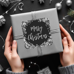 Sticker Carré Joyeux Noël Twinkling Silver Stars