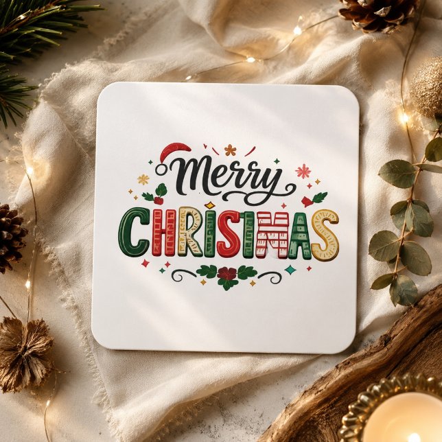 Sticker Carré Joyeux Noël Typographie festive  (Créateur téléchargé)