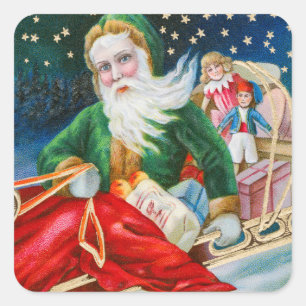Sticker Carré Joyeux Noël Vintage Père Noël Enfants