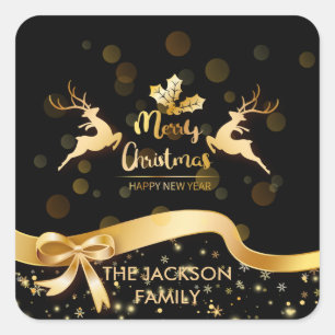 Sticker Carré Joyeux Noël vintage Père Noël Sleigh Reindeer