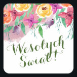 Sticker Carré Joyeux Noël Wesołych Świąt po polsku<br><div class="desc">Élégants autocollants floraux pour vos clients et amis.</div>