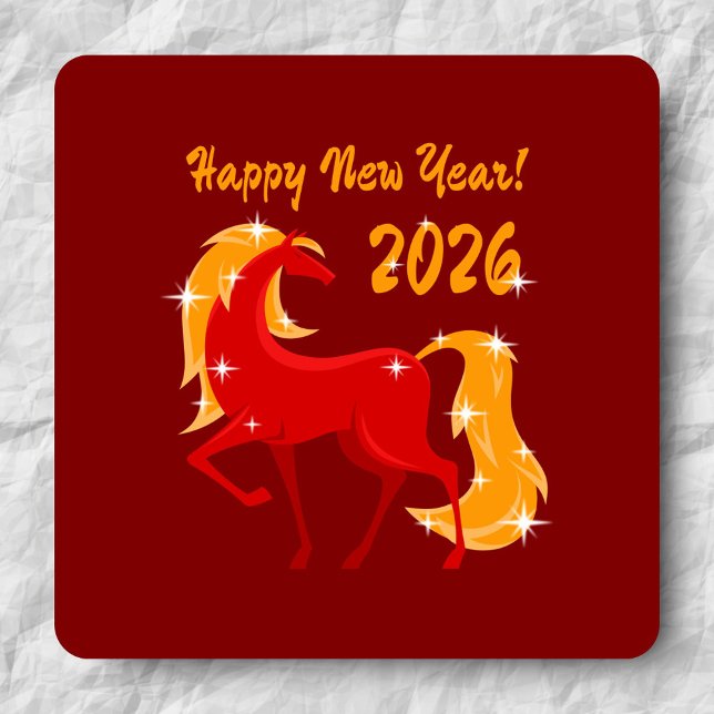 Sticker Carré Joyeux Nouvel An 2026 Fire Horse Chinese Zodiac (Créateur téléchargé)
