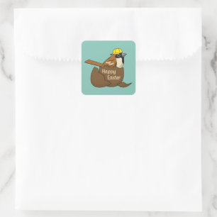 Sticker Carré Joyeux Oeuf Chocolat Sparrow à Pâques