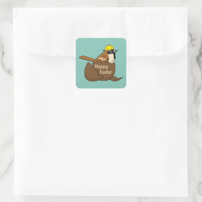 Sticker Carré Joyeux Oeuf Chocolat Sparrow à Pâques (Sac)