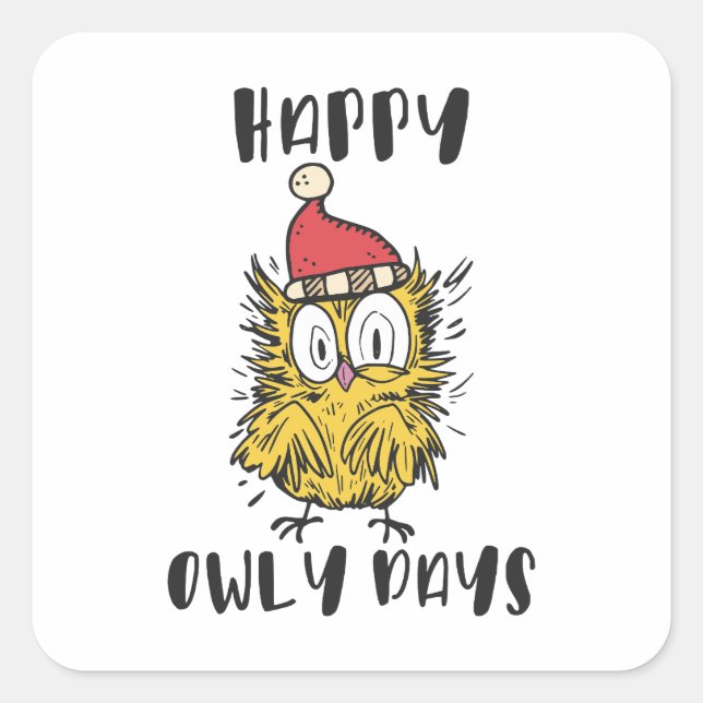 Sticker Carré Joyeux Owly Days Funny Père Noël Owl (Devant)