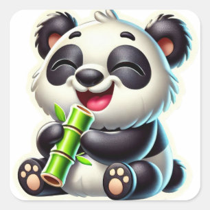 Sticker Carré Joyeux Panda Black Happy