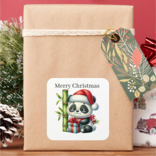 Sticker Carré Joyeux Panda de Noël