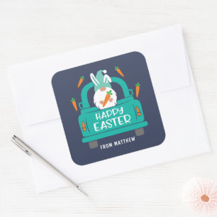 Sticker Carré Joyeux Pâques mignonne moderne Gnome Nom du camion