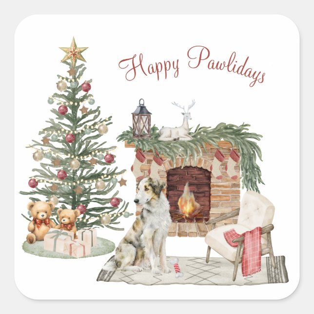 Sticker Carré Joyeux Pawlidays Chien Design - Borzoi (Devant)