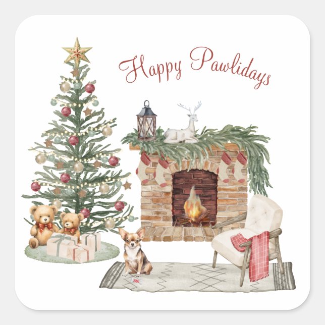 Sticker Carré Joyeux Pawlidays Chien Design - Chihuahua (Devant)