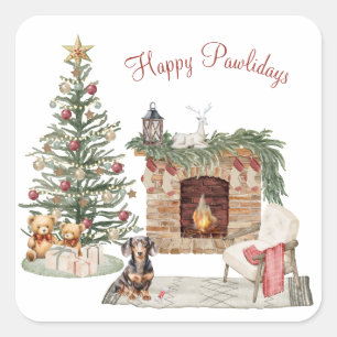 Sticker Carré Joyeux Pawlidays Chien Design - Dachshund