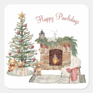 Sticker Carré Joyeux Pawlidays Design de Chien - Caniche