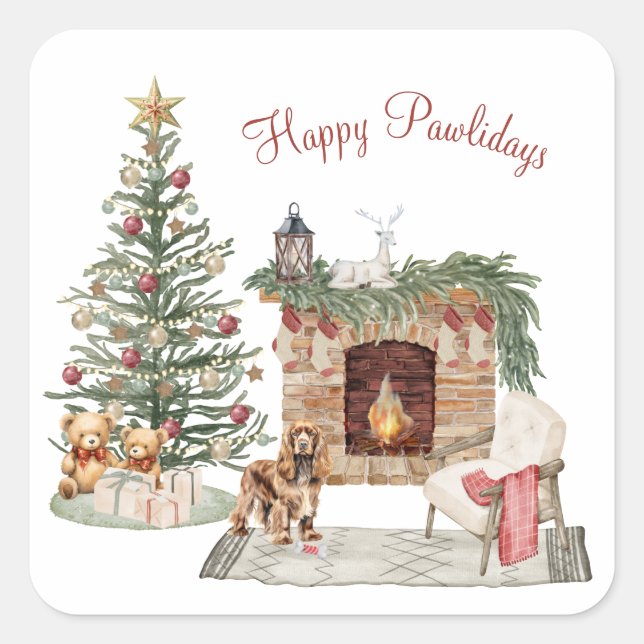 Sticker Carré Joyeux Pawlidays Design de Chien - Cocker Spaniel (Devant)
