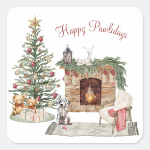 Sticker Carré Joyeux Pawlidays Design de Chien - Dalmatien