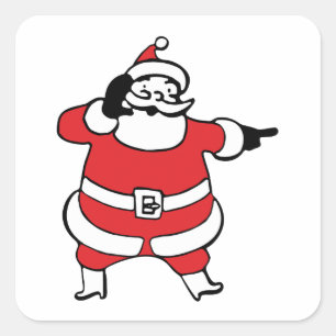 Sticker Carré Joyeux Père Noël appelant les rennes à Noël