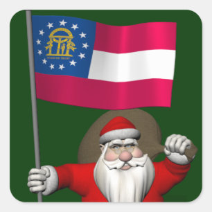 Sticker Carré Joyeux Père Noël Avec Drapeau De Géorgie