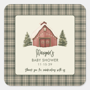 Sticker Carré Joyeux petit Noël Rustique Baby Shower