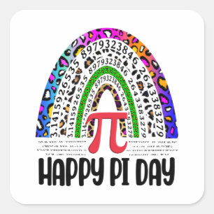 Sticker Carré Joyeux Pi Day Mathématique Leopard Rainbow