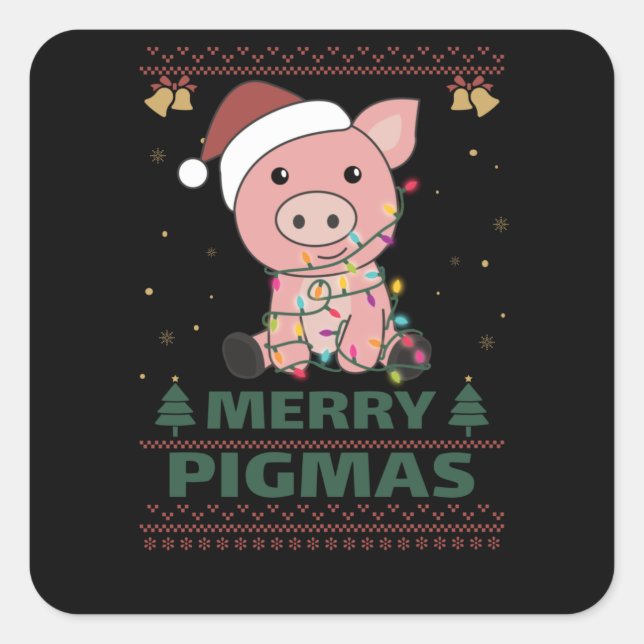 Sticker Carré Joyeux Pigmas Funky Pig Christmas Pun (Devant)