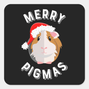 Sticker Carré Joyeux Pigmas mignon et drôle Guinée Cochon Noël