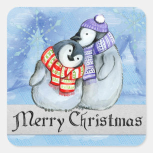 Sticker Carré Joyeux pingouins de Noël