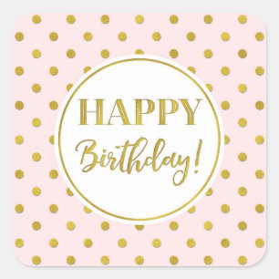 Sticker Carré Joyeux Points d'or noir rose Anniversaire