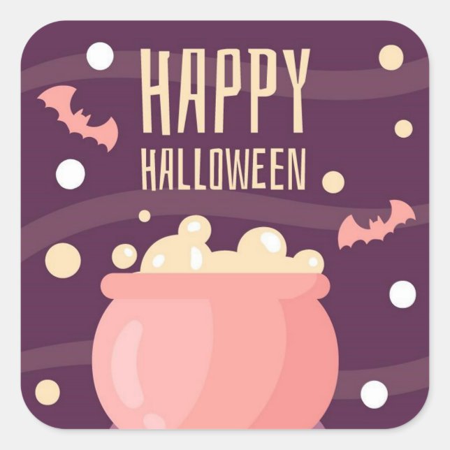 Sticker Carré Joyeux pot de sorcières Halloween (Devant)