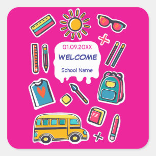 Sticker Carré Joyeux premier jour d'école BIENVENUE