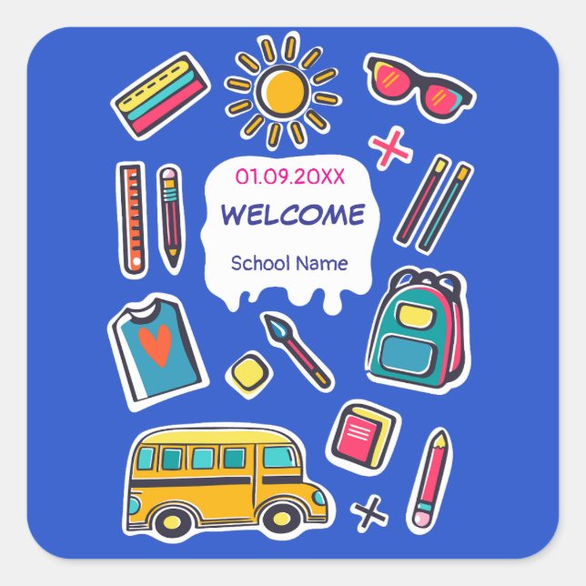Sticker Carré Joyeux premier jour d'école BIENVENUE (Devant)