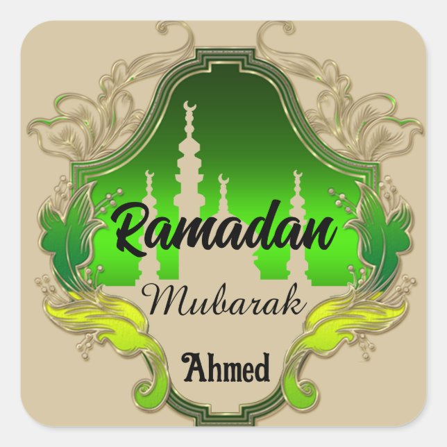 Sticker Carré Joyeux Ramadan Moubarak Kareem personnalisé 2024 (Devant)
