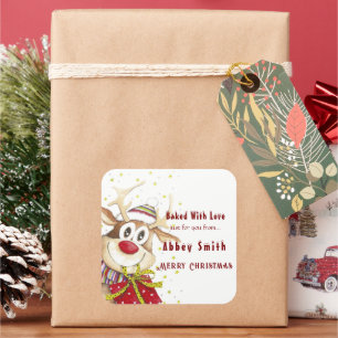 Sticker Carré Joyeux Renne Noël Cookies Bonbons & Friandises