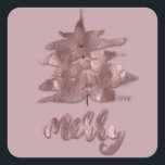 Sticker Carré Joyeux Rose Gold Mauve Christmas Tree Metallic Cop<br><div class="desc">florenceK design . Jours fériés contemporains Noël. look chic et unique .. vous pouvez changer la couleur arrière - plan.</div>