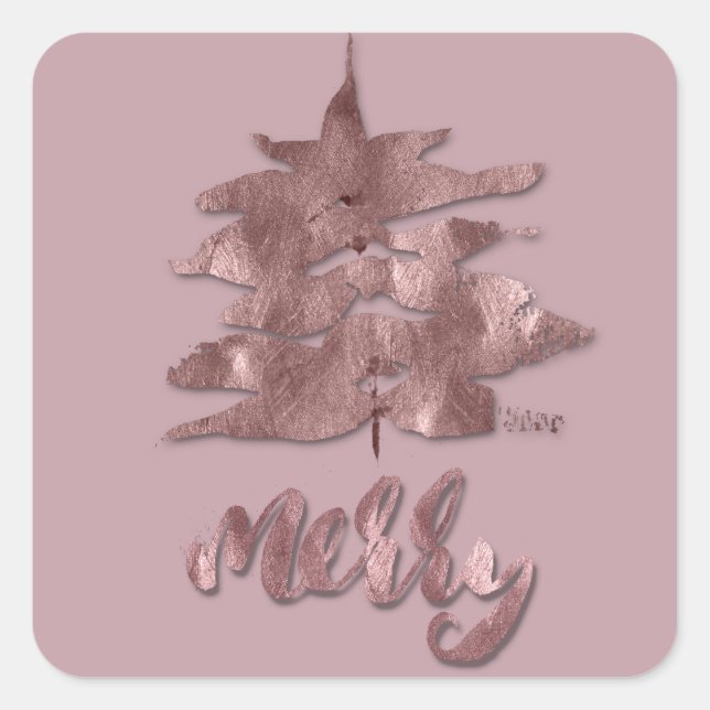 Sticker Carré Joyeux Rose Gold Mauve Christmas Tree Metallic Cop (Devant)
