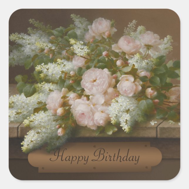 Sticker Carré Joyeux Roses d'anniversaire et Lilacs CC0884 Longp (Devant)