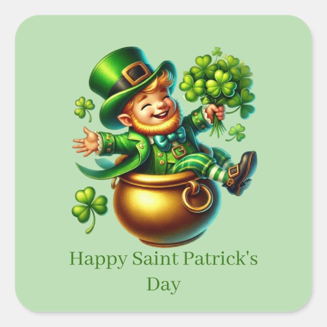 Sticker Carré Joyeux Saint Patrick personnalisable lutin  (Devant)