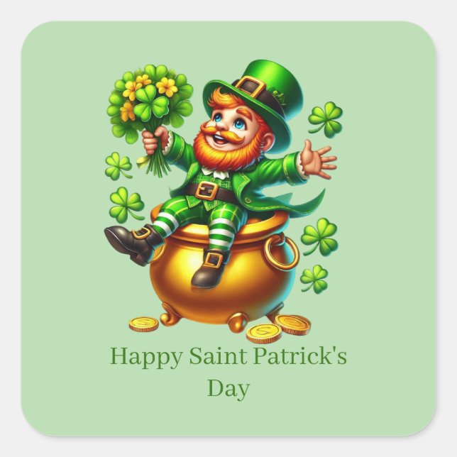 Sticker Carré Joyeux Saint Patrick personnalisable lutin  (Devant)
