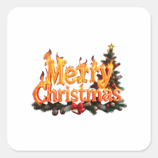 Sticker Carré Joyeux sapin de Noël (Devant)