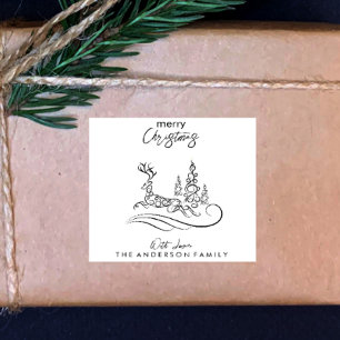 Sticker Carré Joyeux sapin de Noël et renne