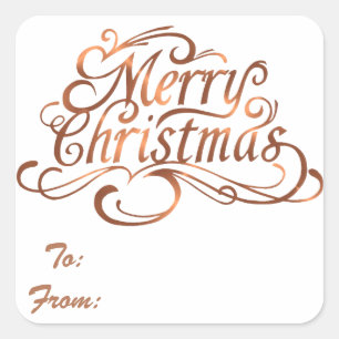 Sticker Carré Joyeux script de Noël en cuivre